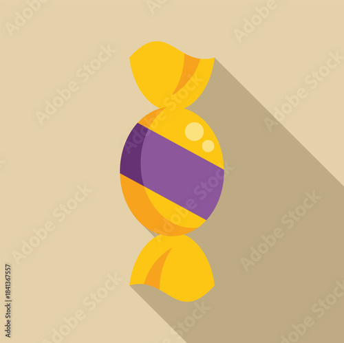 Wrapped candy sweet treat in yellow and purple color with long shadow