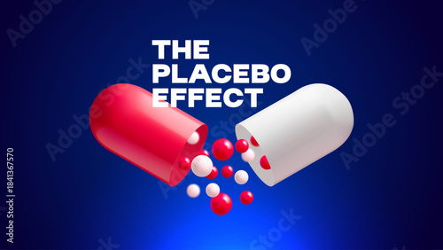 Background with realistic 3d capsules. Placebo effect. Medical, pharmacy, healthcare, hospital, clinic, telemedicine, insurance, biotechnology concept. Vector illustration.