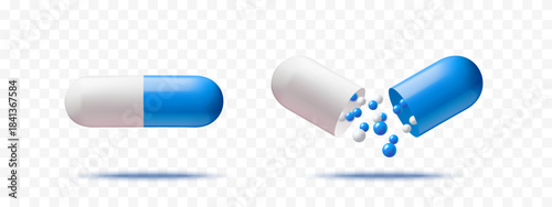 Background with realistic 3d capsules. Medical, pharmacy, healthcare, hospital, clinic, telemedicine, insurance, biotechnology concept. Vector illustration.