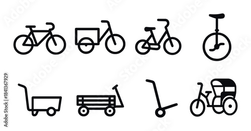 Silhouette icons of various transportation vehicles on dark background