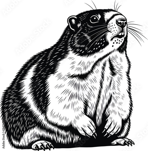 Marmot Detailed Engraved Wildlife Illustration Vector