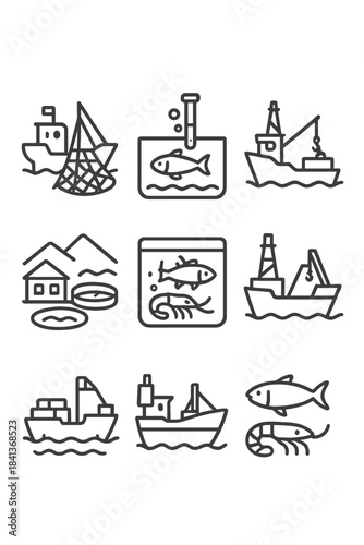 Commercial fishing, aquaculture, and seafood production industry concepts
