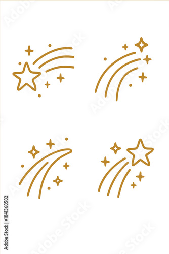 Golden outline icons depicting falling stars, comets, and magical sparkle trails