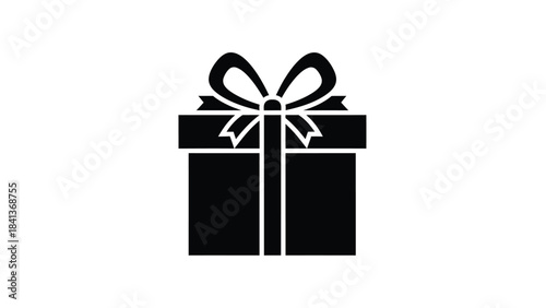 Simple black silhouette of a gift box with a bow
