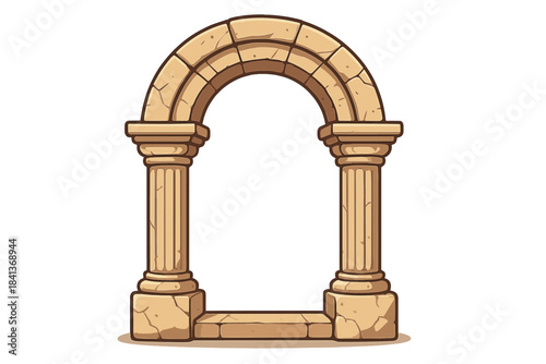 Historical architectural element featuring a weathered stone arch supported by two classical columns
