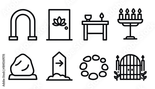 “minimalist spiritual and ritual symbols in black and gray”