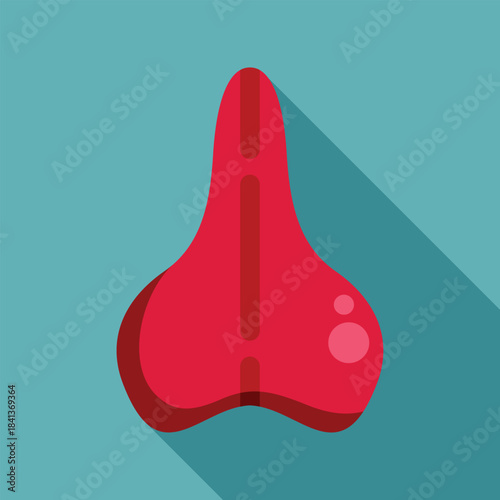 Red bicycle saddle icon with a long shadow on a light blue background