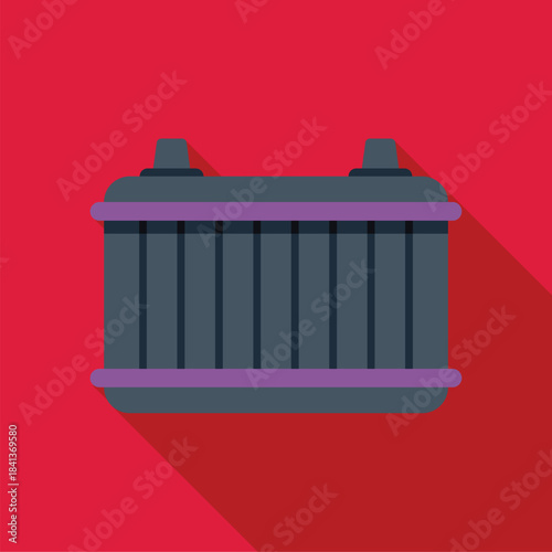 Car battery providing energy and electricity for vehicle starting in a flat design illustration