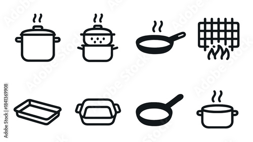 Vector icons of various cooking and baking utensils on dark background