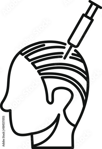 Person receiving a hair loss rejuvenation treatment with a syringe on scalp