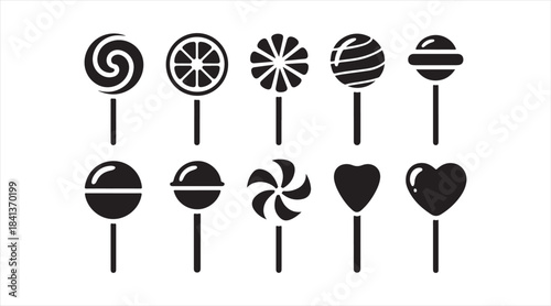 Lollipop silhouette pack with assorted candy shapes for food graphics, packaging, party themes, and sweet illustration projects