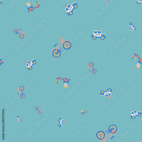 Cars and Construction Vector Seamless Pattern Vehicles Pattern Seamless Vector Design with Diggers, Bikes Excavators