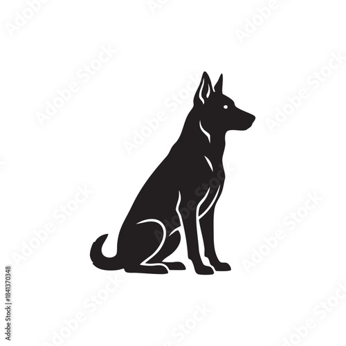 Dog silhouette vector icon. Sitting German Shepherd profile. Black pet animal logo symbol isolated on white background. Minimalist canine graphic design