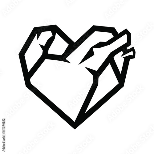Geometric broken heart icon outline symbol love sadness concept