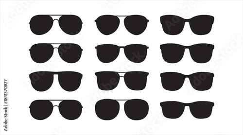 Silhouette collection of stylish sunglasses in assorted shapes for optical product illustration and branding