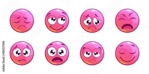 Foto Set of 8 Cute Pink Emoji Expressing Emotional and Mixed Feelings