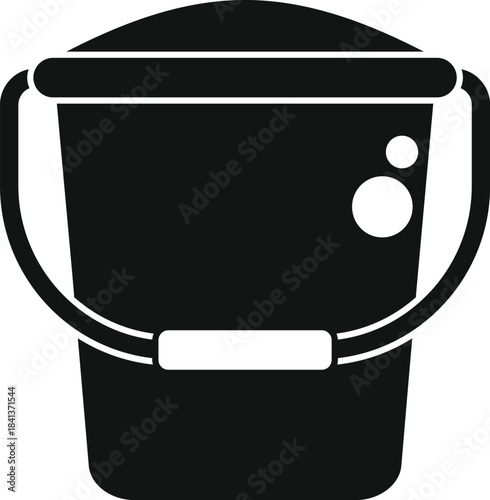 Simple flat icon presenting a bucket full of liquid for various uses