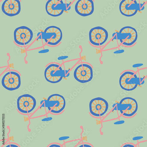 Cars and Construction Vector Seamless Pattern Vehicles Pattern Seamless Vector Design with Diggers, Bikes Excavators