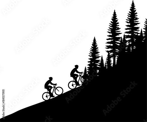Mountain Trail Cyclists Silhouette
