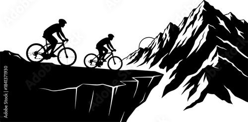 Mountain Trail Cyclists Silhouette