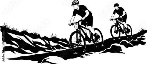 Mountain Trail Cyclists Silhouette