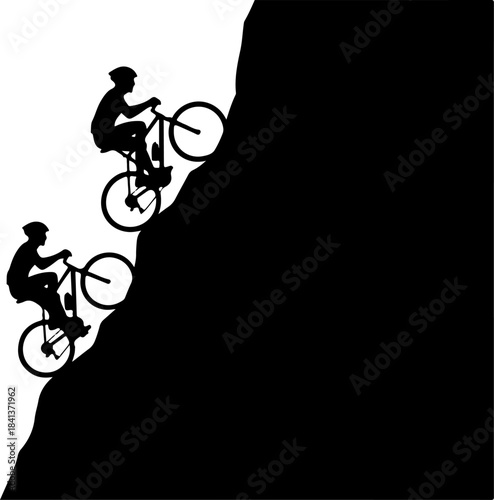 Mountain Trail Cyclists Silhouette