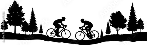 Mountain Trail Cyclists Silhouette