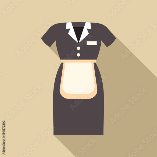 Maid uniform with apron and name tag, illustrating cleaning and hotel service