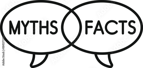 Speech bubbles depicting myths and facts with overlapping elements, representing truth and information