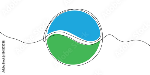 Continuous line drawing of yin yang symbol as one single continuous line vector