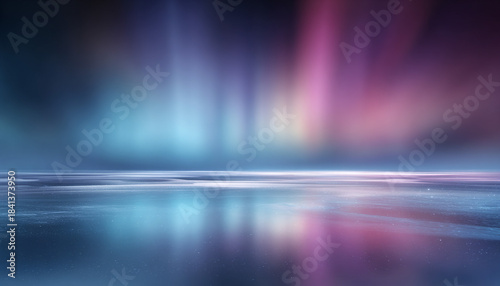 Abstract gradient holiday lights reflecting on smooth ice