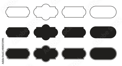 Various Shaped Decorative Label Frames and Outline Banners, Monochrome Design Set