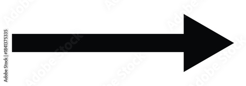 Bold thin black arrow icon. Long black arrow pointing to the right side. Vector style long arrow isolated on white back ground.