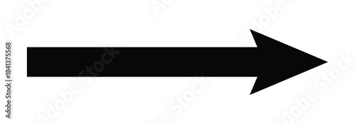 Long black arrow icon. Black directional arrow pointing to the right side. Vector style long arrow isolated on white background.