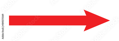 Extended red directional arrow pointing to the right side. Vector long red arrow isolated on white back ground.
