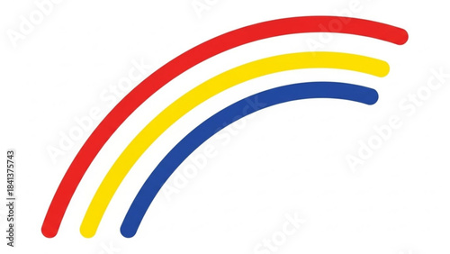 Three arcs in red, yellow, and blue