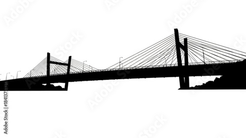 Silhouette of a modern cablestayed bridge against a