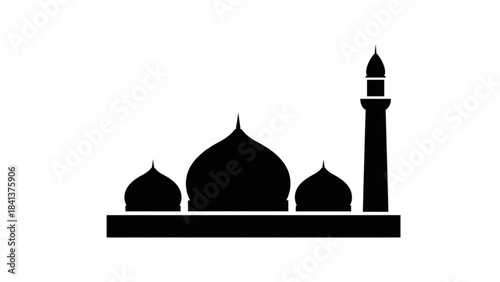 Black and white mosque architecture with domes and minarets inspired by iconic landmarks