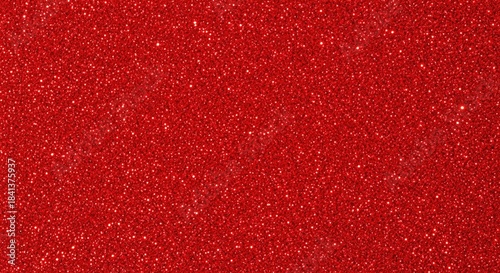 Bright red glitter texture with sparkling particles spread evenly across the surface. Perfect for festive designs, holiday cards, celebration backgrounds, or glamorous creative projects.