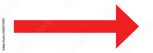 Red long abstract arrow head icon. Straight line long arrow pointing to the right side. Horizontal red arrow isolated on white back ground.