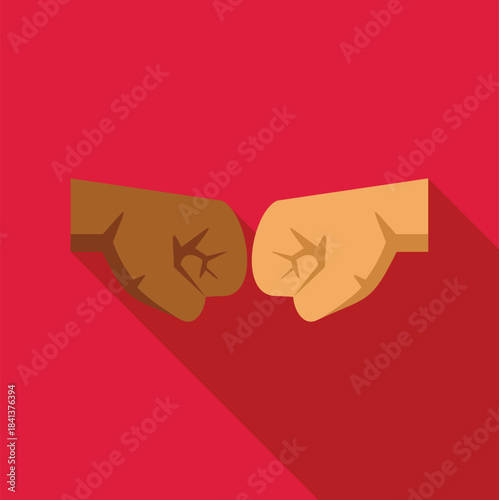 Two fists with different skin tones bumping for greeting or successful collaboration