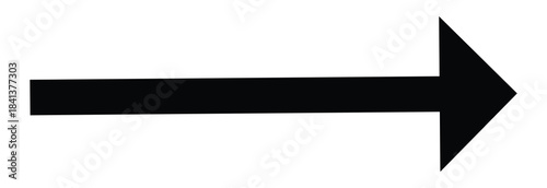 Straight black long arrow icon. Flat style long arrow icon pointing to rightward direction. Vector long arrow isolated on white background.