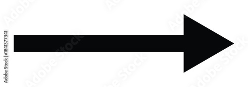 Straight black long arrow icon. Flat style long arrow icon pointing to rightward direction. Vector long arrow isolated on white background.
