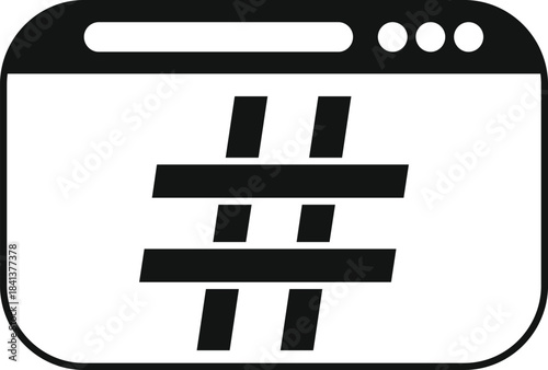 Browser window displaying a hashtag symbol for online communication and trending topics