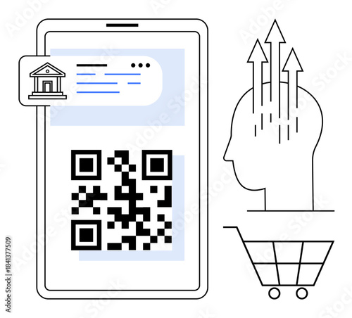 Digital payment. QR code, online banking app, and consumer behavior analytics. Digital payment streamlining e-commerce, banking, and technological trends. For fintech, retail and innovation projects