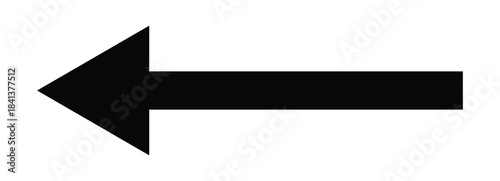 Black long arrow icon. Horizontal black arrow pointing to the left side. Vector long arrow isolated on white back ground.