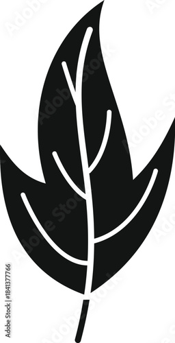 Simple flat vector style black silhouette leaf icon on a white background