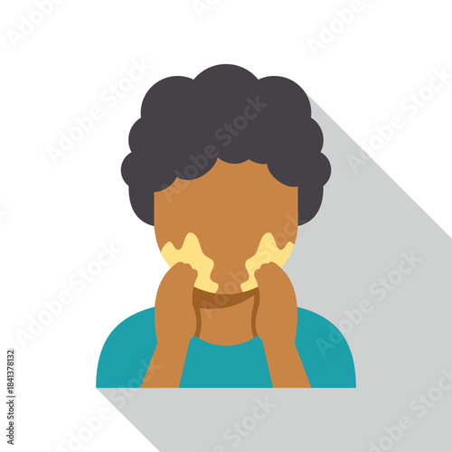 Person showing vitiligo depigmentation on face, hands covering cheeks