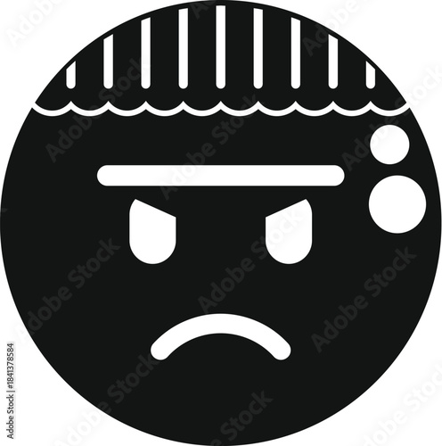 Black and white icon displaying an irritated facial expression with sweat marks