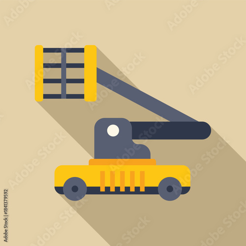 Yellow cherry picker machine showing working platform and extending boom